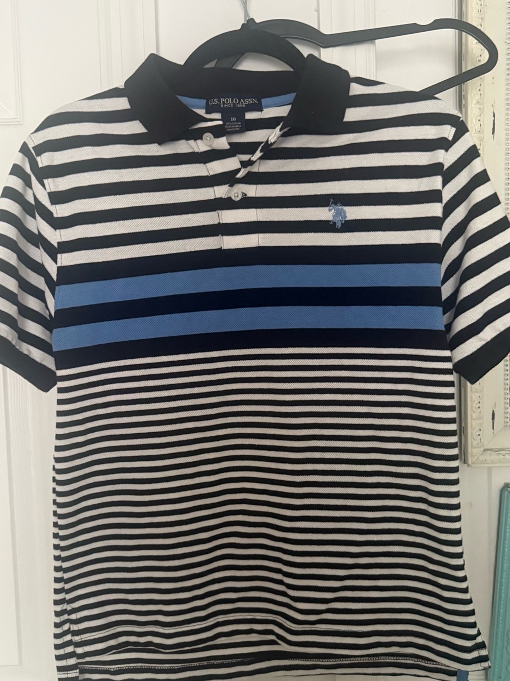 U.S. Polo Assn. Black, White & Blue Striped Boy’s Polo